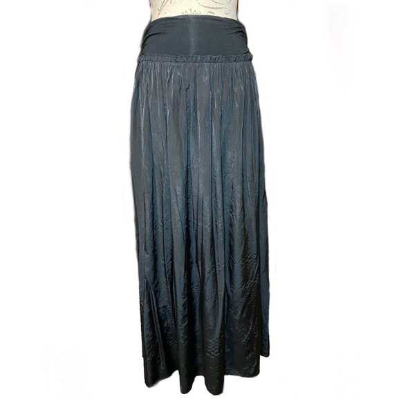 Blue Saks Fifth Avenue Crinkle Maxi Skirt Stretch Size SP Black - Picture 2 of 5